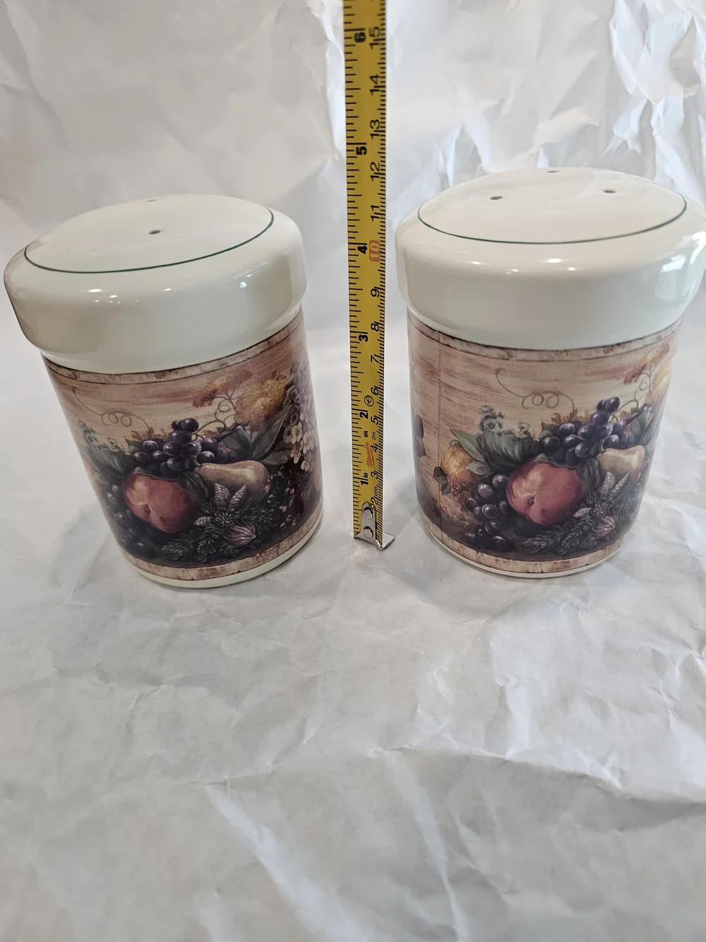 Certified International Corp Fruit Ceramic Salt & Pepper Shakers Set 2 4in